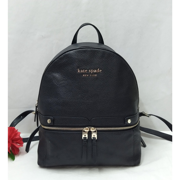 Kate Spade Black Pebbled Leather Zipper Closure Top Handle Backpack - Picture 1 of 16